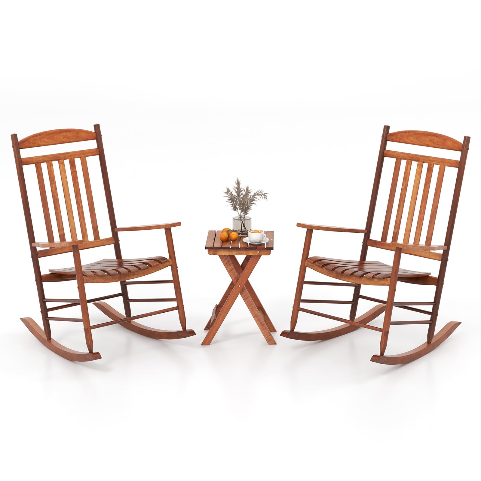 Ensemble bistro berçant 3 pièces en bois de peuplier pour extérieur Tangkula
